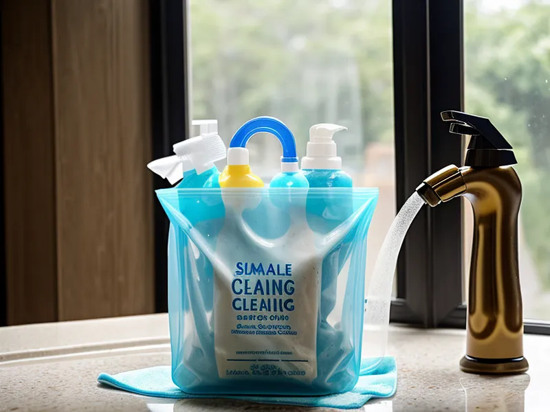 The vinegar baggie trick used to soak hard water scale off a homestead faucet.